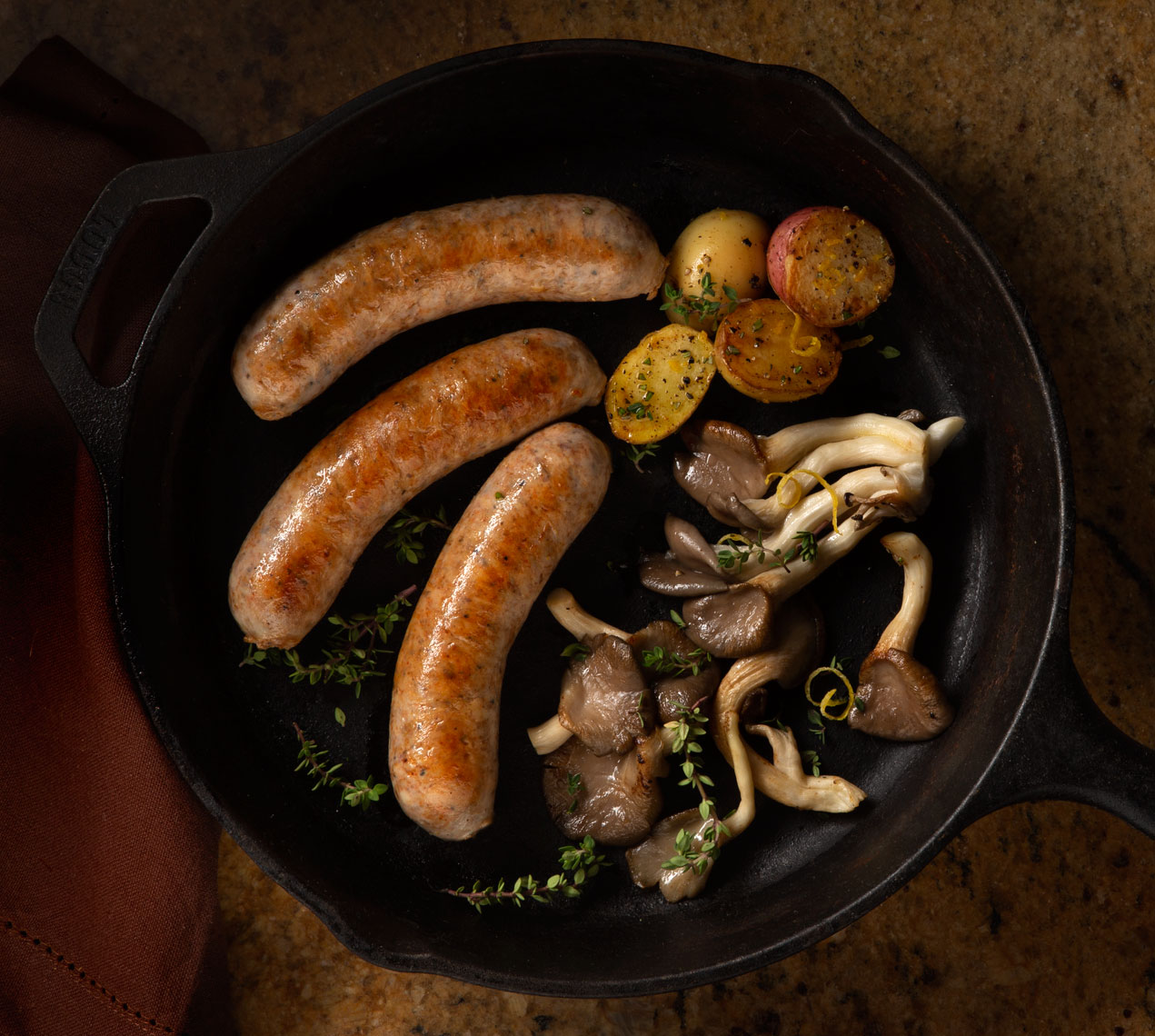 Sausages with mushrooms